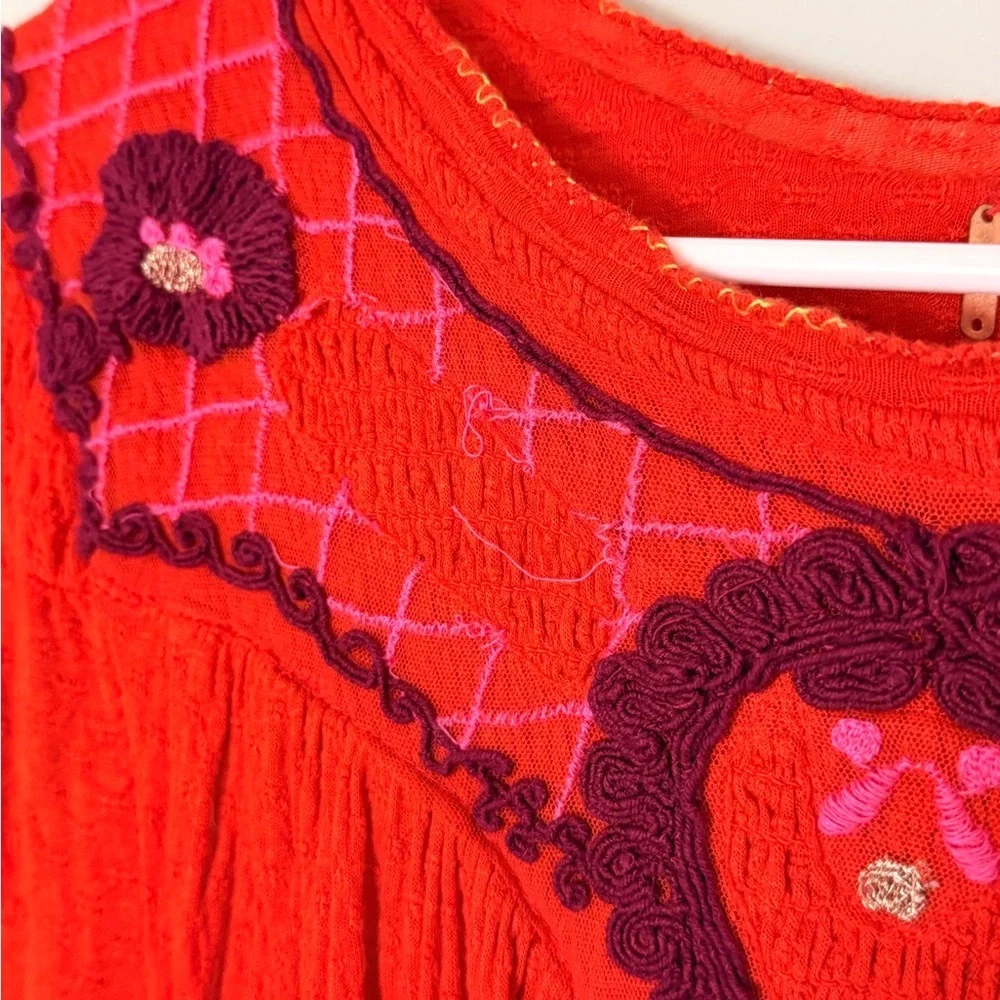 Free People Red Blouse with Embroidered Detail - Picture 7 of 8